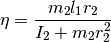 \begin{equation*}
   \eta = \frac{m_2 l_1 r_2}{I_2 + m_2 r_2^2}
\end{equation*}